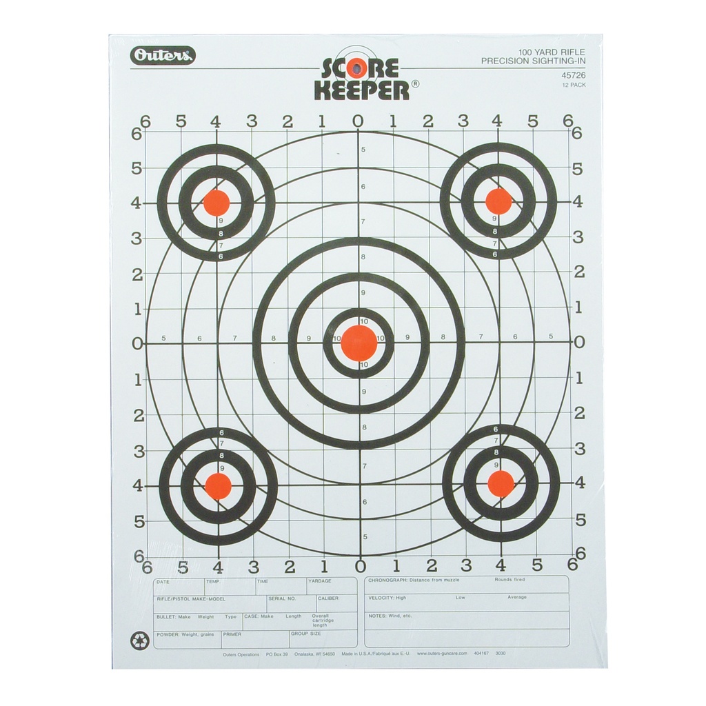 CHAMPION 100YD RFL SIGHT-IN TRGT 12P