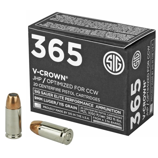 [SGE9MMA1-365] SIG AMMO 9MM 115GR JHP CCW 20/200